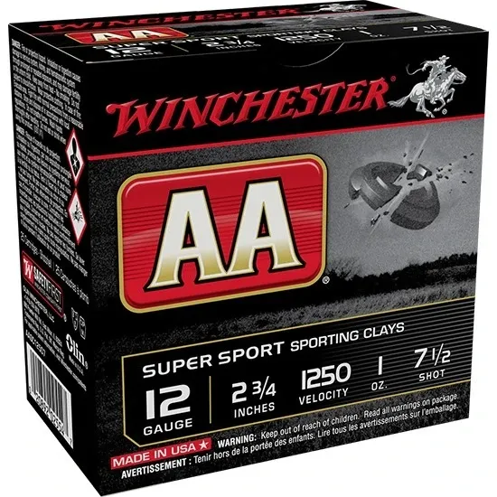 Winchester AASC12507 AA Super Sport Sporting Clay 12Gauge 2.75 in 1oz 7.5Shot 25 Per Box/10 Case, Shotgun Shells